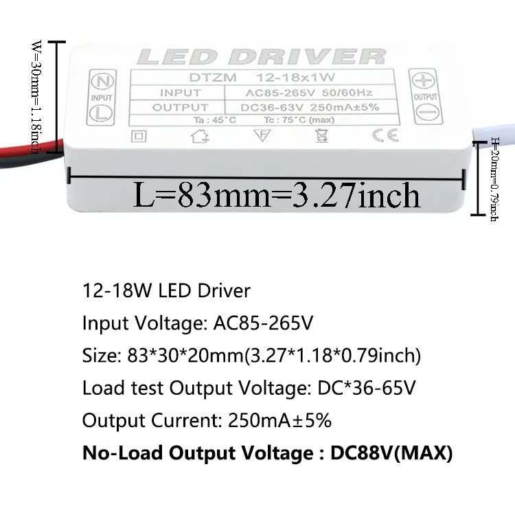 pilote led 300ma 120v 240v 3w 5w 7w 12w 18w 25w 36w alimentation ac90v