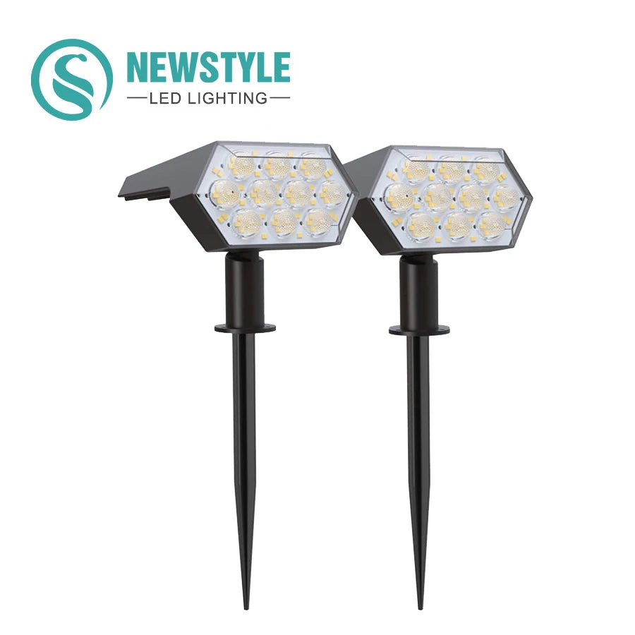 projecteurs solaires led extérieurs réglables decoration jardin ip65 moderne hexagonnels noirs tringle