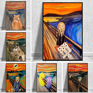toile impression canvas expressionniste chat scream humoristique popart animal décoration murale couleurs vives