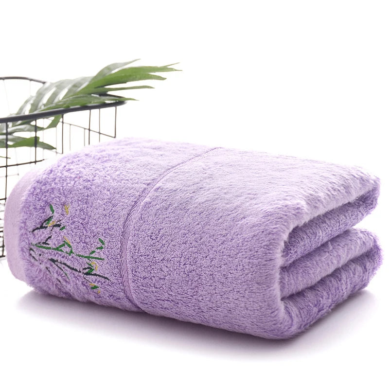 serviettes bain fibre bambou séchage rapide broderie classique rose blanc violet vert