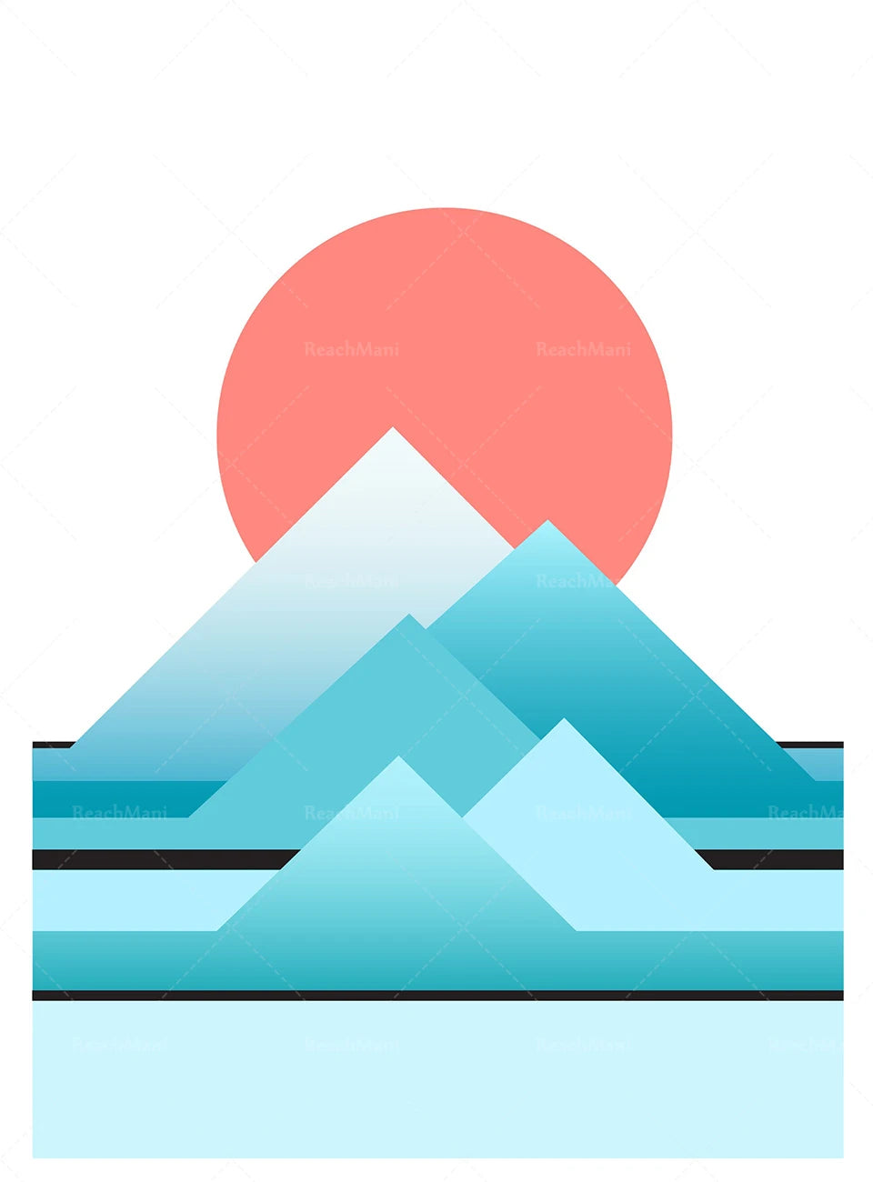 Une magnifique illustration représentant des montagnes aux sommets enneigés sous un ciel ombragé par un soleil éclatant.