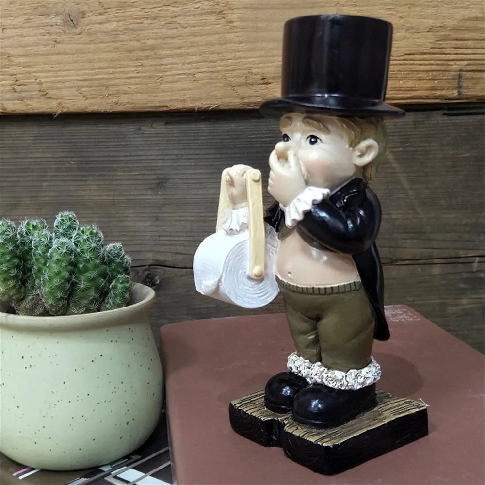 ornement figurine humour rouleau papier toilette chapeau haut forme noir beige vintage franges