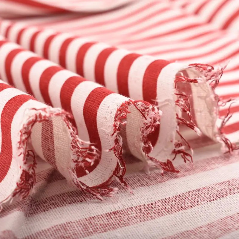 tissu coton lin rayures rouge blanc festif décontracté 150cm largeur couture meubles coussins couvertures