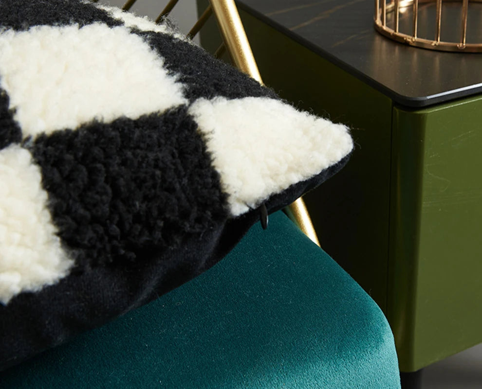 housses coussin peluche noires blanches carreaux nordique moderne 50x50cm 45x45cm 30x50cm