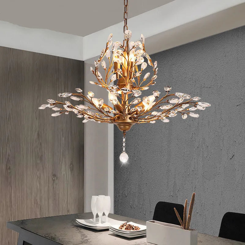 lustre moderne branches cristal chrome doré éclairage intérieur salon chambre boutique