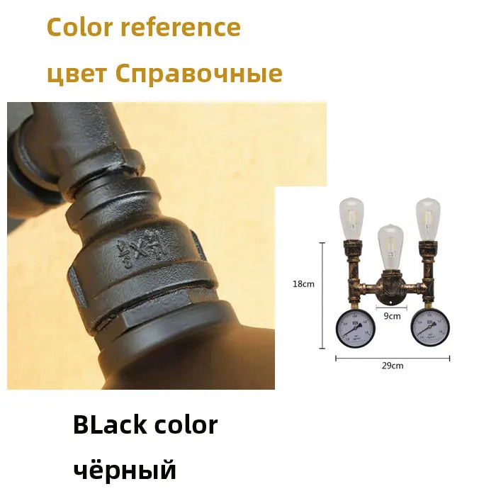 Lampe murale industrielle rétro bronze noir deux ampoules edison manomètres décoratifs fixations vis 27cm