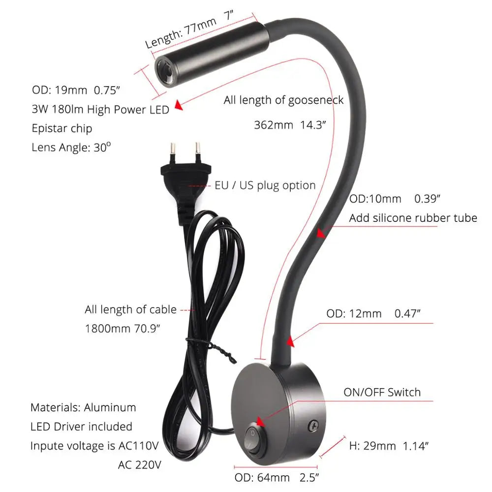 appliques murales led blanc noir argent moderne cable prise interrupteur on off support mural