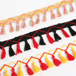 ruban pompons boho chic orange rose bleu noir blanc rouge diamants géométriques 100 polyester