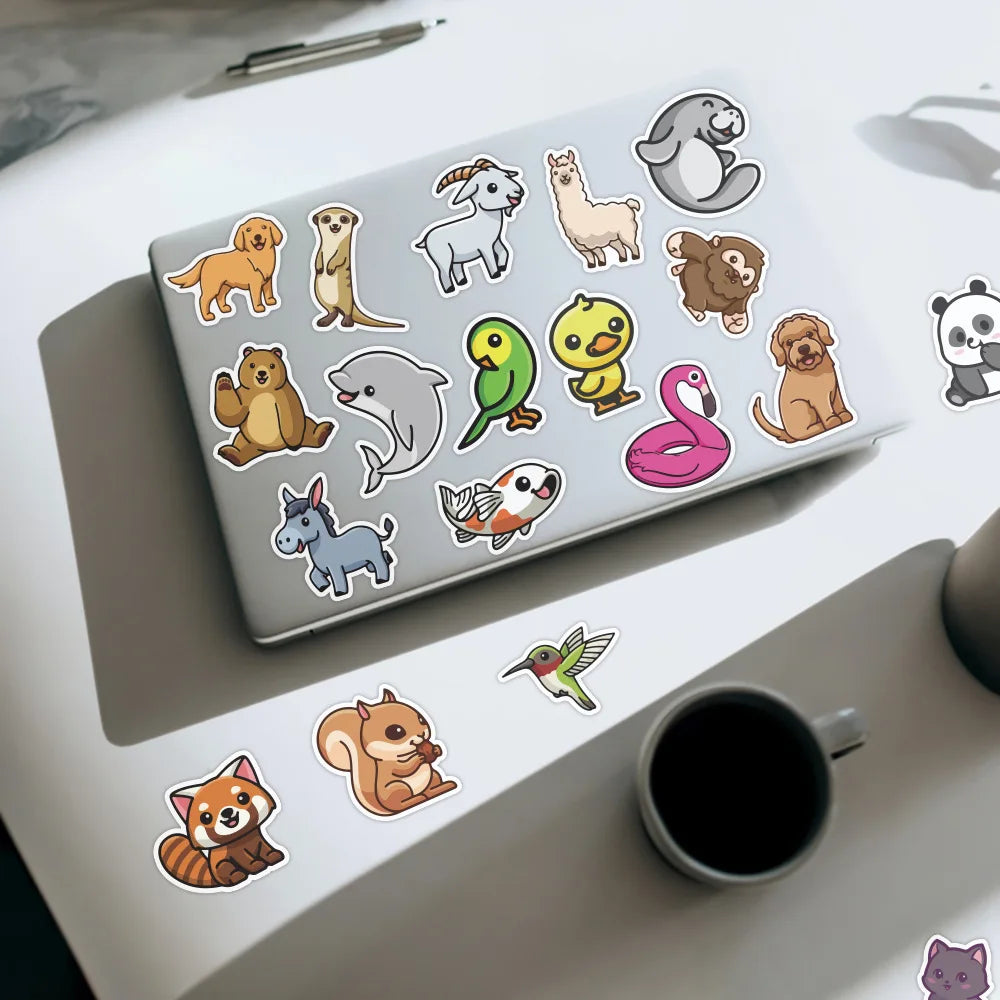 autocollants animaux cartoon mignons stickers variés opaques adhésifs 100 pièces