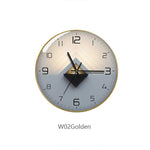 horloge murale moderne abstraite géométrique unique verre transparent aiguille quartz or gris bleu marine