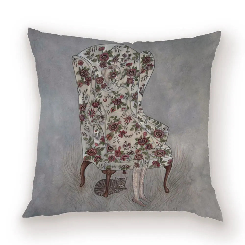 taies d'oreiller carrées fleur vintage polyester blanc décoratives