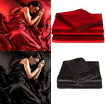 ensemble literie satiné rouge foncé noir luxueux drap housse drap plat taies oreiller lisses