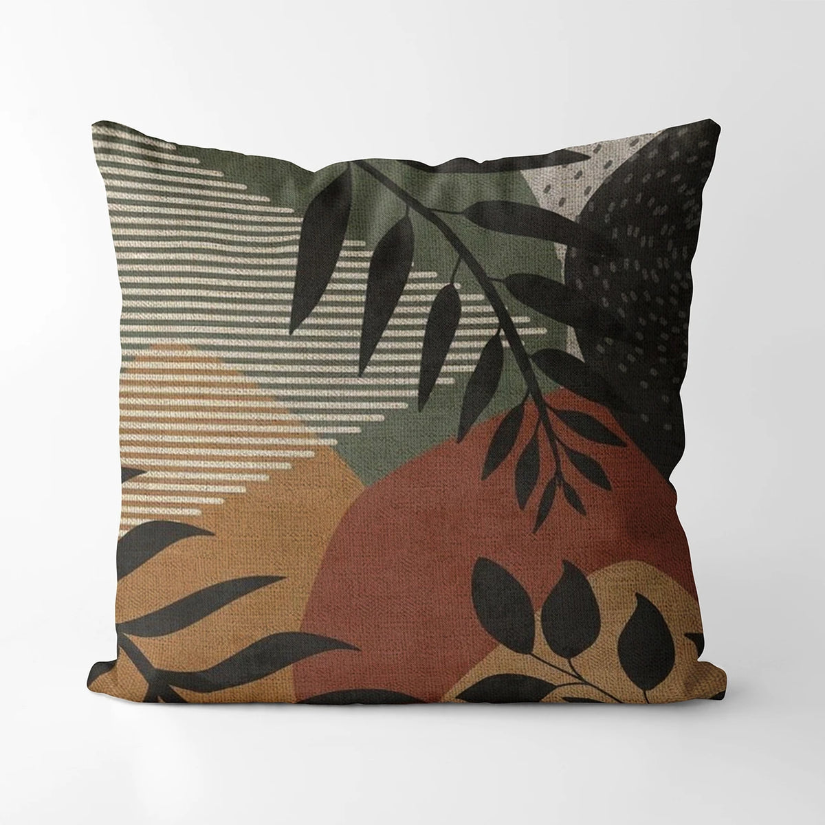 coussin décoratif carré motif feuilles tropicales abstrait beige moderne lit salon chaise voiture