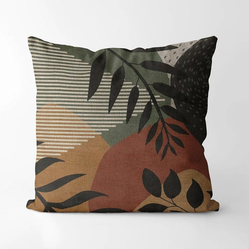 coussin décoratif carré motif feuilles tropicales abstrait beige moderne lit salon chaise voiture