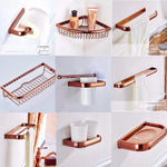 ensemble d'accessoires salle bains moderne or rose porte serviettes barres horizontales porte savon barre