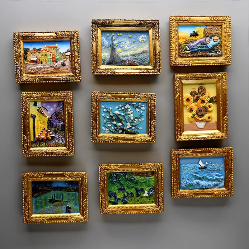 cadre photo or peinture van gogh art miniature aimants réfrigérateur nature morte starry sky