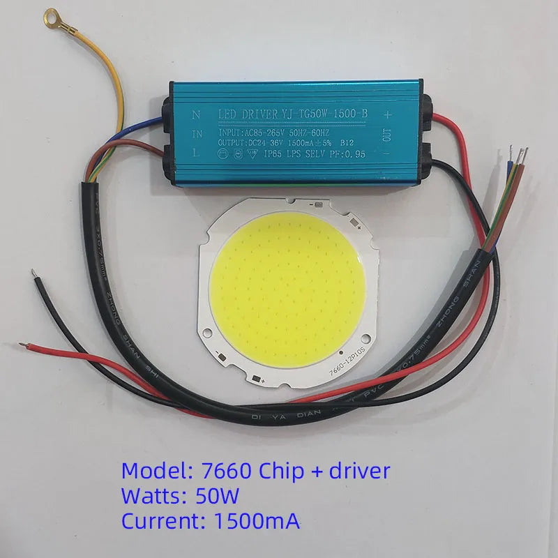 puce led cob 50w driver câbles lampadaire extérieur blanc jaune électronique