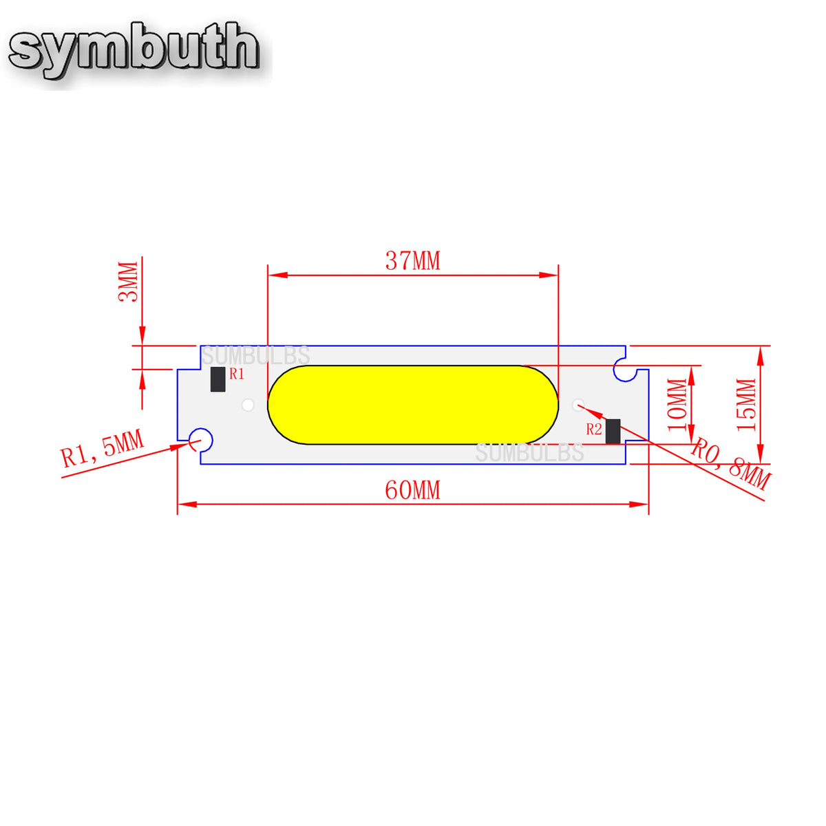 barre led 60x15mm blanc jaune orange rose moderne 2000 lumens 20000h