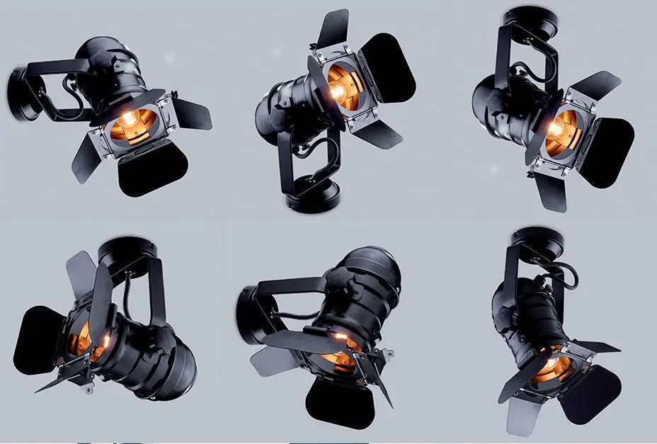 projecteur lumière moderne trépied noir doré réglable hauteur ampoules incandescence éclairage pièce chambre