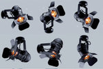 projecteur lumière moderne trépied noir doré réglable hauteur ampoules incandescence éclairage pièce chambre