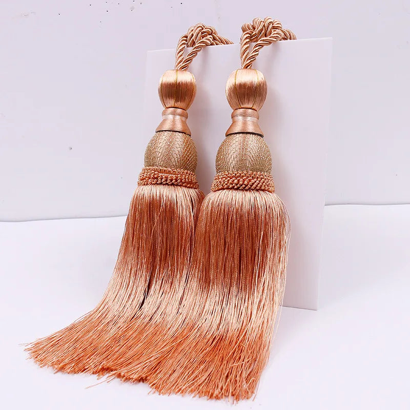 pompons rideau élégants rose doré gris rouge marron tissu uni noeuds décoratifs fixés