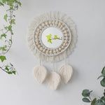 miroir décoratif boho blanc beige macramé franges artisanal