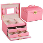 boîte bijoux rose pâle blanc noir miroir compartiments bracelets boucles oreilles bagues montres portable