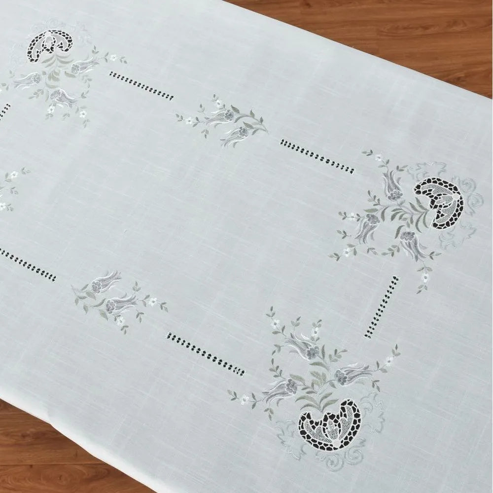 nappe élégante polyester opaque broderie florale beige clair gris marron foncé machine réutilisable restaurant