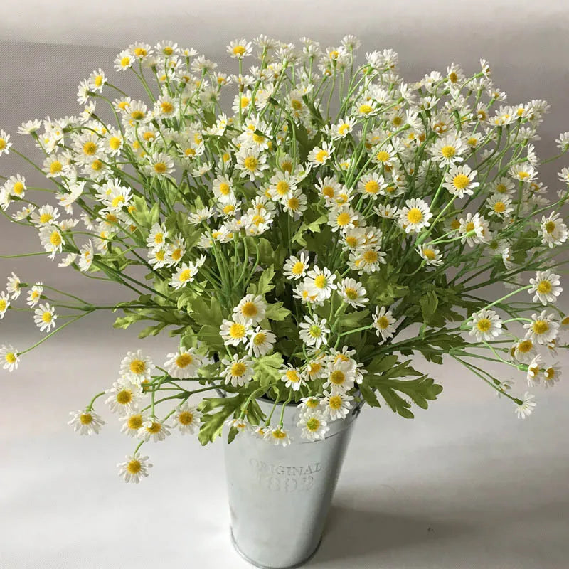 bouquet artificiel marguerites fleurs naturelles intérieur décoration mariage anniversaire blanc jaune