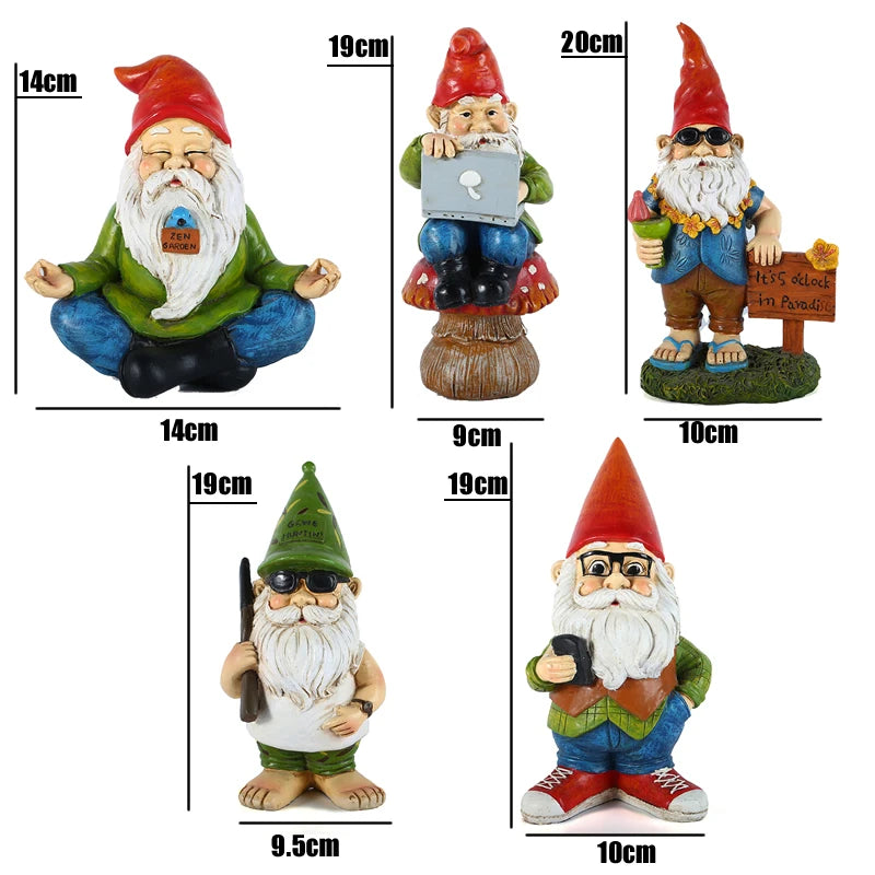 statues lutins jardin résine décoratives modernes rouge vert bleu motifs floraux zen