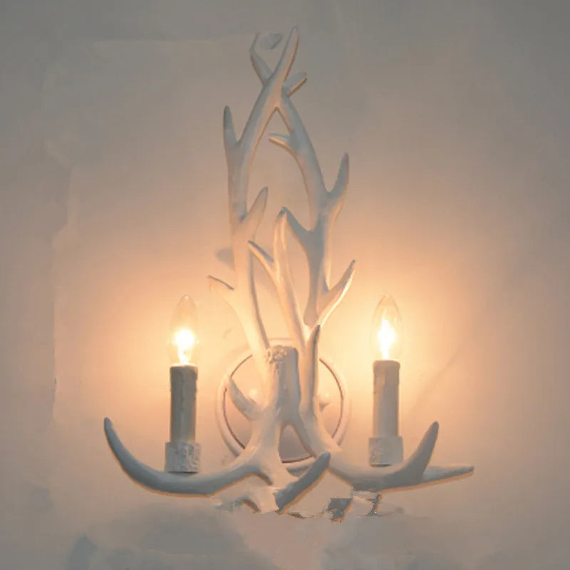 applique murale rustique blanc marron antilope branches naturelle ampoules led chambre salon
