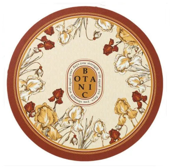 tapis table rond protection anti dérapante pvc respectueux environnement beige marron fleurs stylisées élégant