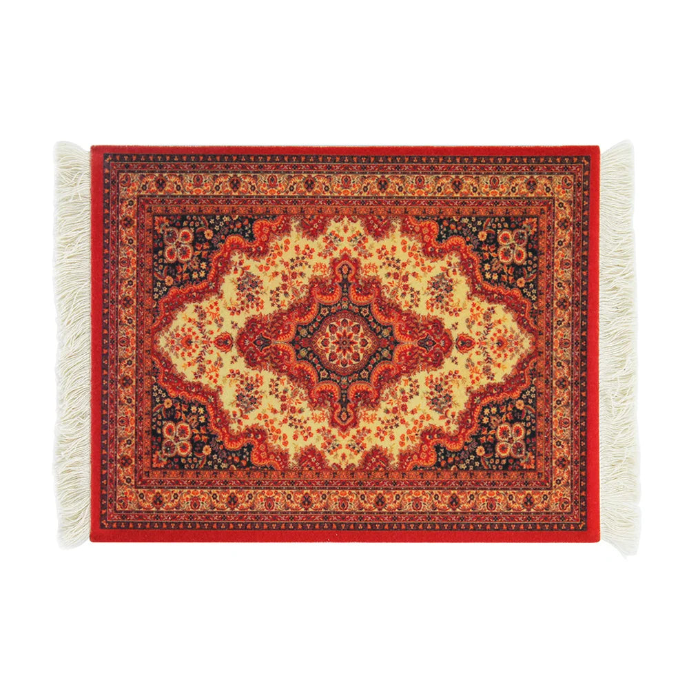 tapis floral orné anti dérapant rouge blanc vert bleu noir tissu caoutchouc