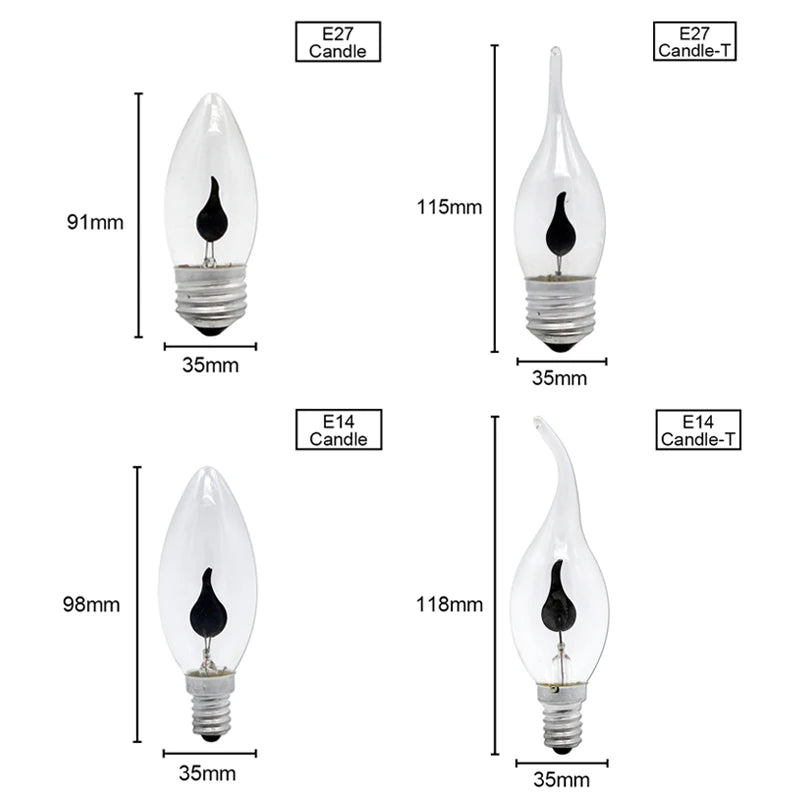 ampoules led flamme transparentes moderne effet flamme 3w e14 e27 500 lumens 30000h