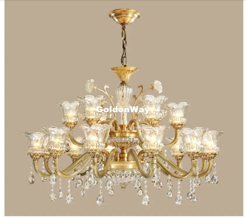 lustre cristal doré fleur transparent classique 18 bras suspension chambre salon