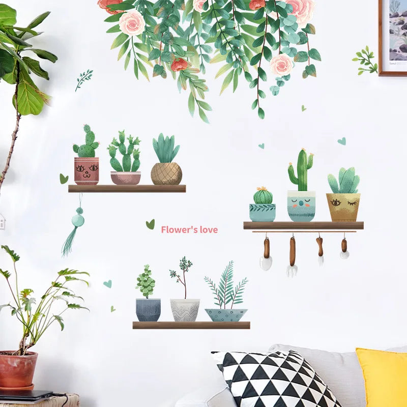 autocollants muraux décoratifs plantes étagères bohémiennes aquarelle moderne enfants chambre
