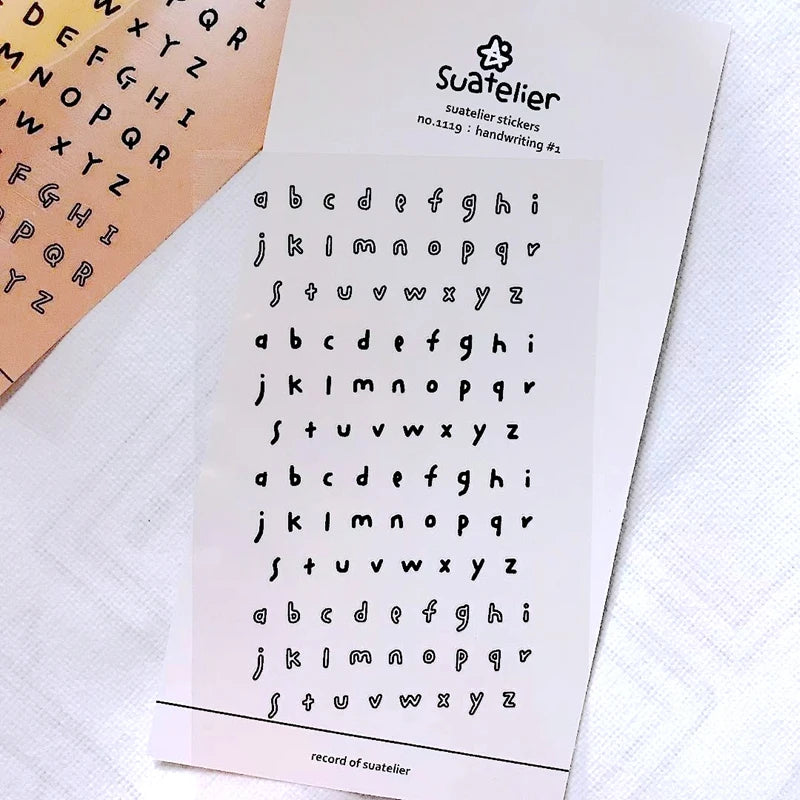 stickers alphabet manuscrit vintage calligraphique orange beige blanc noir semi transparents adhésifs journal scrapbooking