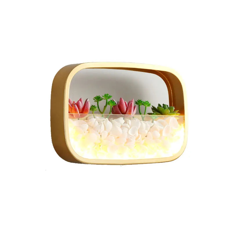 Terrarium mural moderne minimaliste plante succulente galets blancs verre transparent chambre entrée