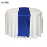 chemin table satin bleu foncé nappe blanche décoration table mariage coton polyester