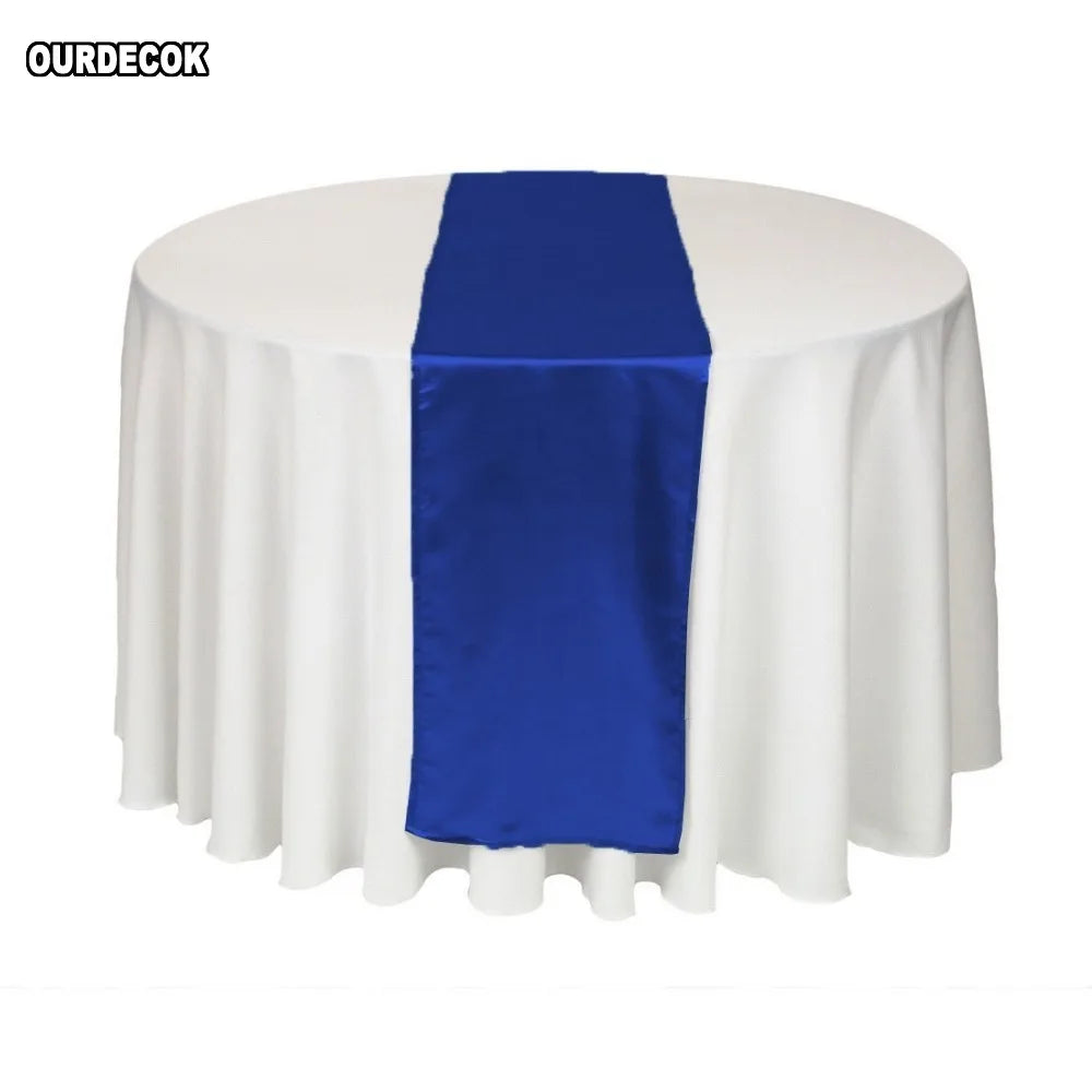 chemin table satin bleu foncé nappe blanche décoration table mariage coton polyester