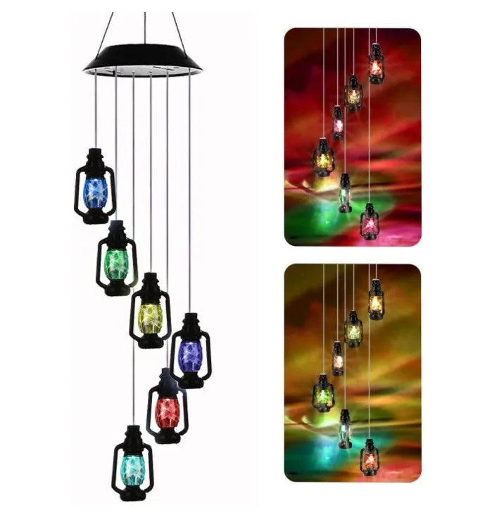 Mobile lumineux solaire oiseaux stylisés couleurs vives moderne extérieur LED changeantes