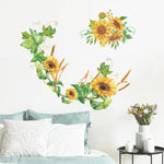 autocollant mural floral tournesol feuilles jaune vert blanc salon chambre coucher résistant l'eau pvc