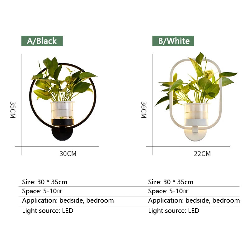 lampe murale moderne minimaliste noire blanche plante pot plastique transparent chambre salon entrée