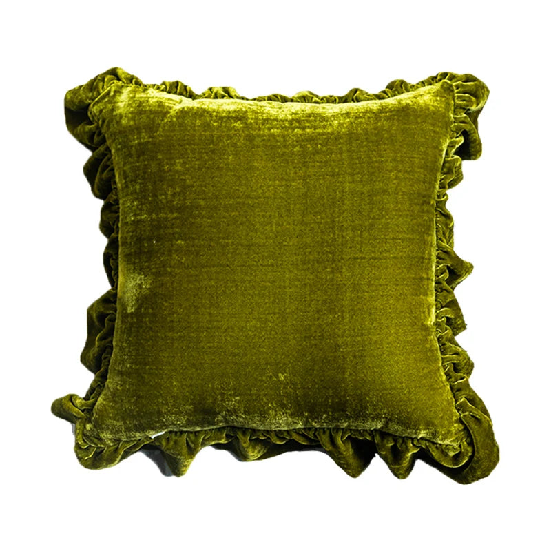 taies d'oreiller décoratives velours vert olive respectueuses environnement élégant maison fixation coussins