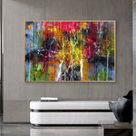 tableau abstrait multicolore contemporain sans cadre impression toile decoration horizontal