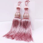 pompons rideau élégants rose doré gris rouge marron tissu uni noeuds décoratifs fixés