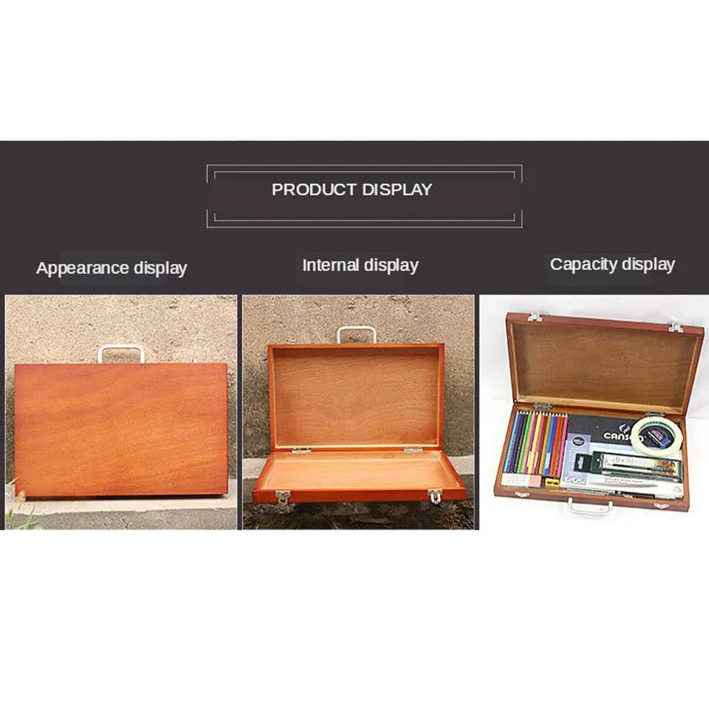 boîte peinture bois marron vintage poignée cuir organisation artiste portable almacenamiento pinturas