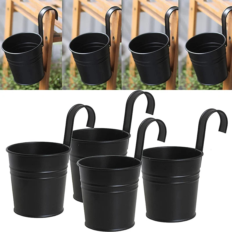 Cache pot suspendu métal noir avec crochet amovible pour plantes d'intérieur