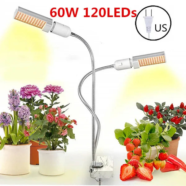 lampe led plante 45w 50w 60w double tete spectre complet moderne flexible e27 clip