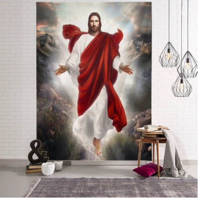 Tapisserie murale retro Jesus en polyester noir decoration chambre